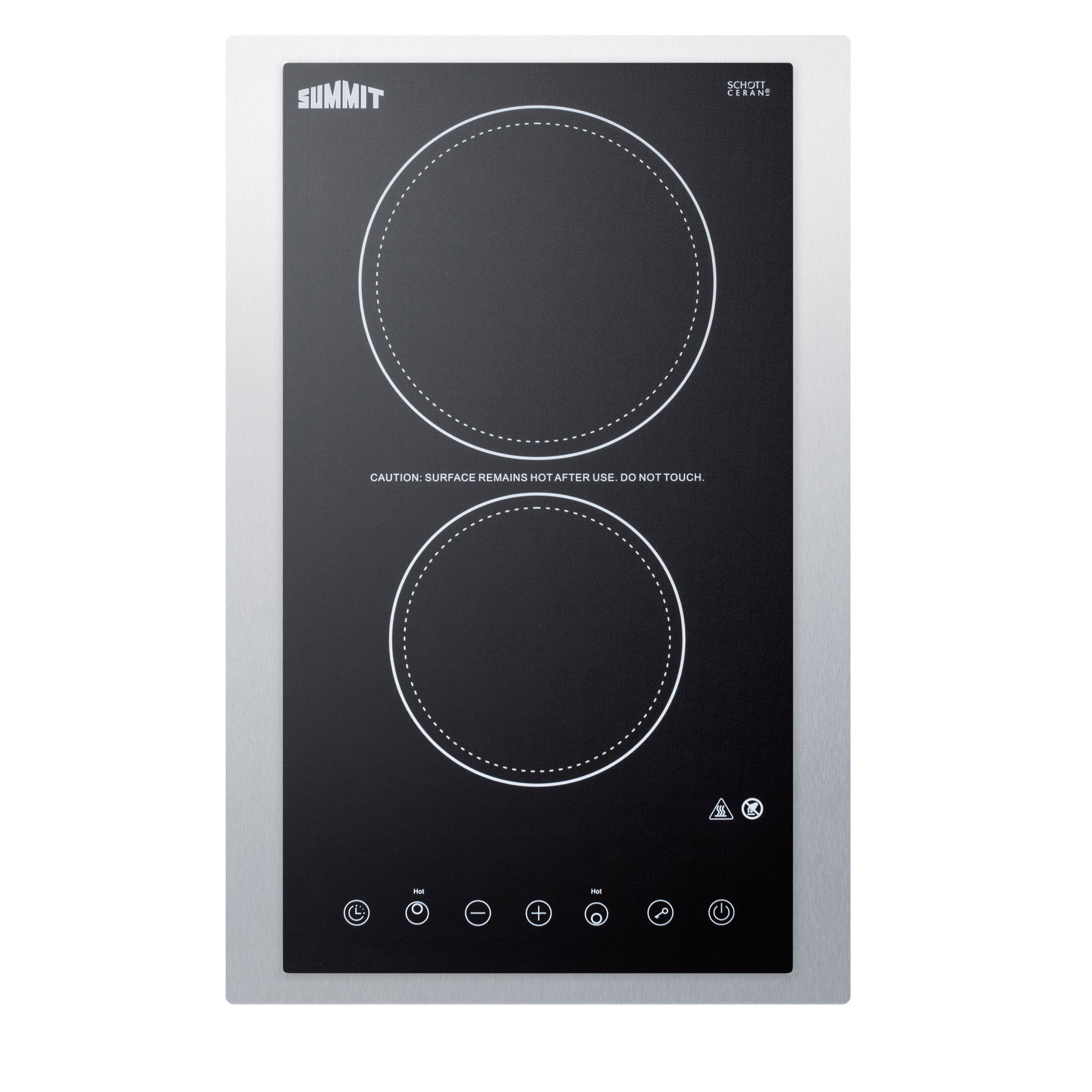230V 2-burner cooktop in black ceramic Schott glass with digital touch controls, 3000W